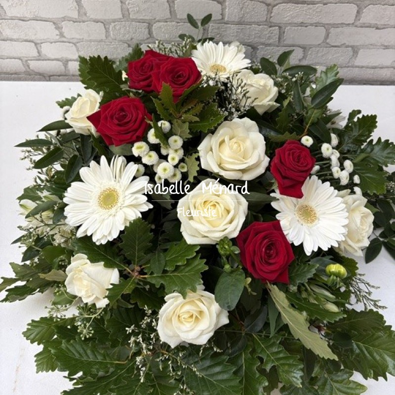 coussin rond rouge et blanc